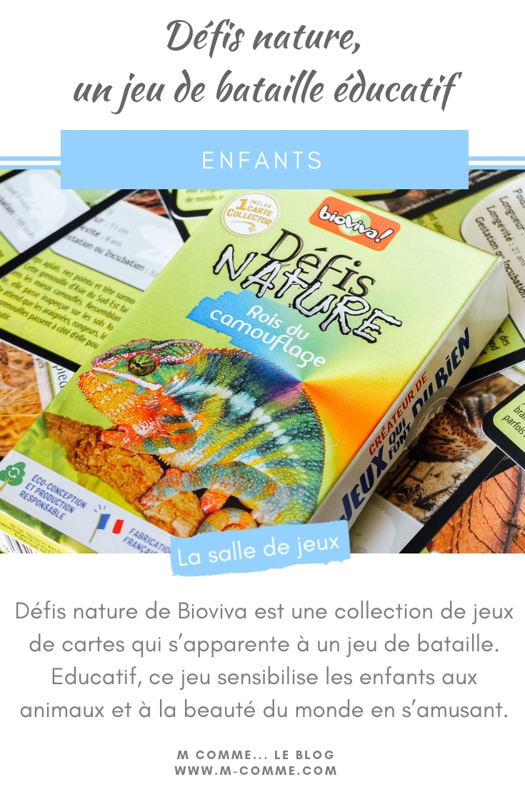 Défis nature de Bioviva est une collection de jeu de cartes qui s’apparente à un jeu de bataille. Educatif, ce jeu sensibilise les enfants aux animaux et à la beauté du monde en s’amusant. Découvrez les rois du camouflage, les dinosaures et l’espace. #curiosité #bioviva #jeu #apprentissage #nature #animaux #decouverte #sensibilisation #jeudesociete #jeudesocieteenfants #jeudecartes #jeudecartesenfants jeu défis nature bioviva
