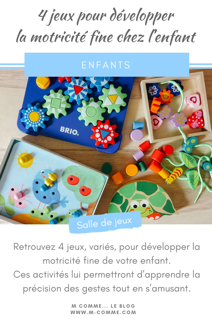 Retrouvez 4 jeux, variés, pour développer la motricité fine de votre enfant. Jeu d’enfilage, d’équilibre, d’engrenages etc. sont autant d’activités qui lui permettront d’apprendre la précision des gestes tout en s’amusant. #motricite  #motricitefine #developpementenfant #ateliersmotricite #outils #jeux #idees #precisiondesgestes #habilete #manuel #autonomie #activitesenfants développer la motricité fine chez l'enfant