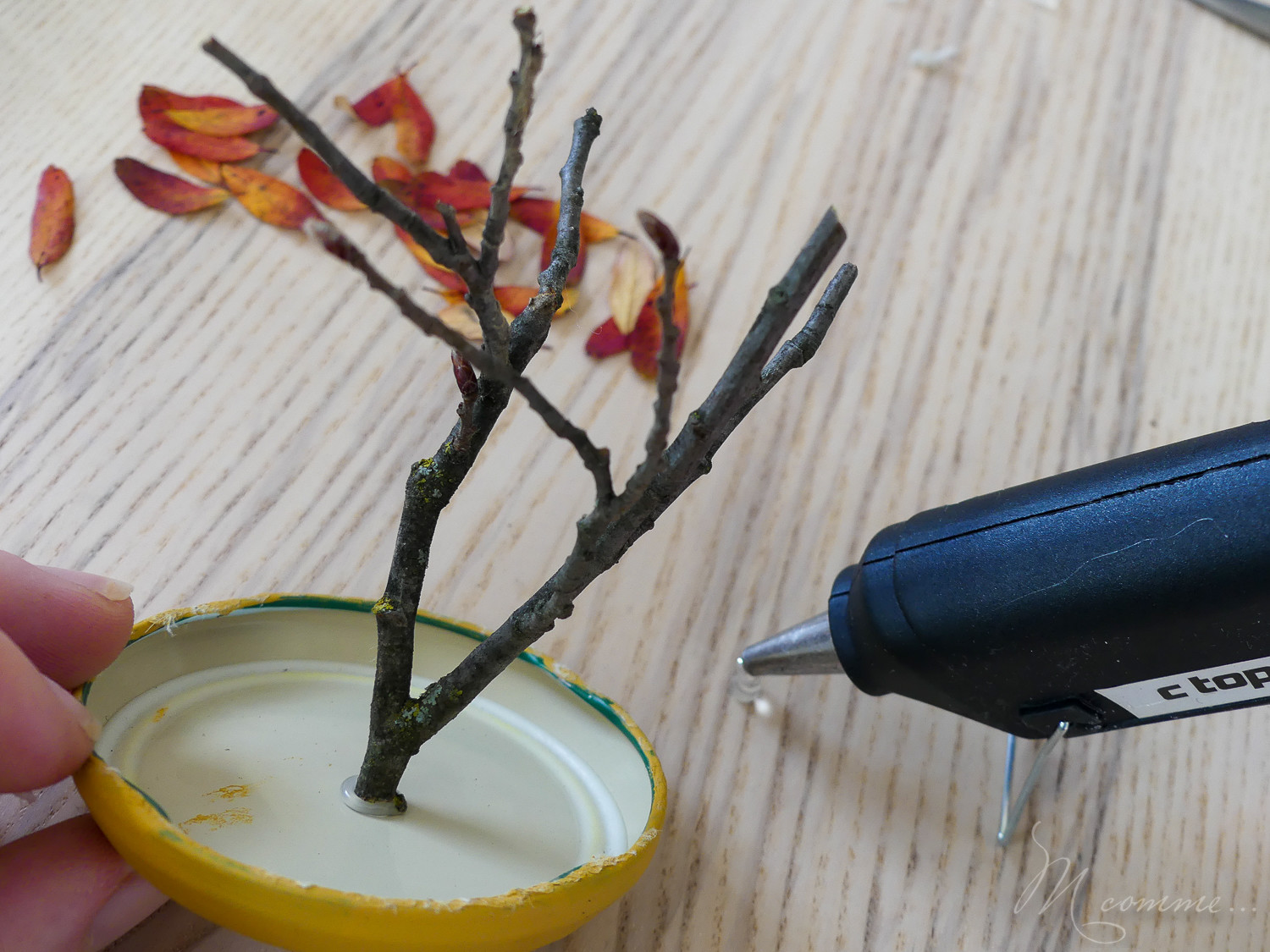 Avec des petites choses ramassées dans la nature, voici une petite activité manuelle d’automne : créer un arbre façon boule à neige ! #automne #activite #diy #tuto #activitemanuelle #feuilles #maternelle Activité automne feuilles mini arbre