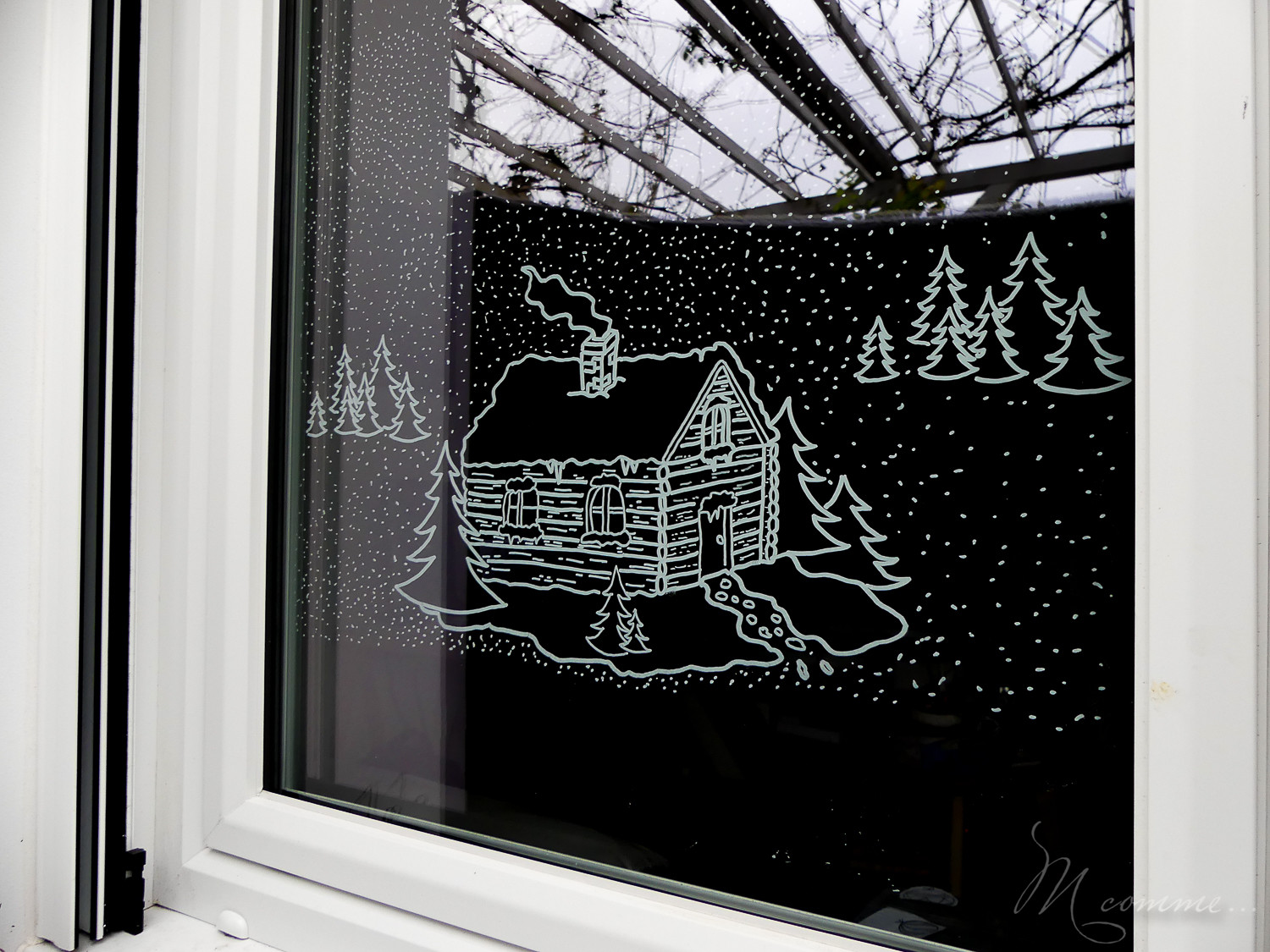 Décoration fenêtre pour Noël modèles à télécharger chalets et sapins