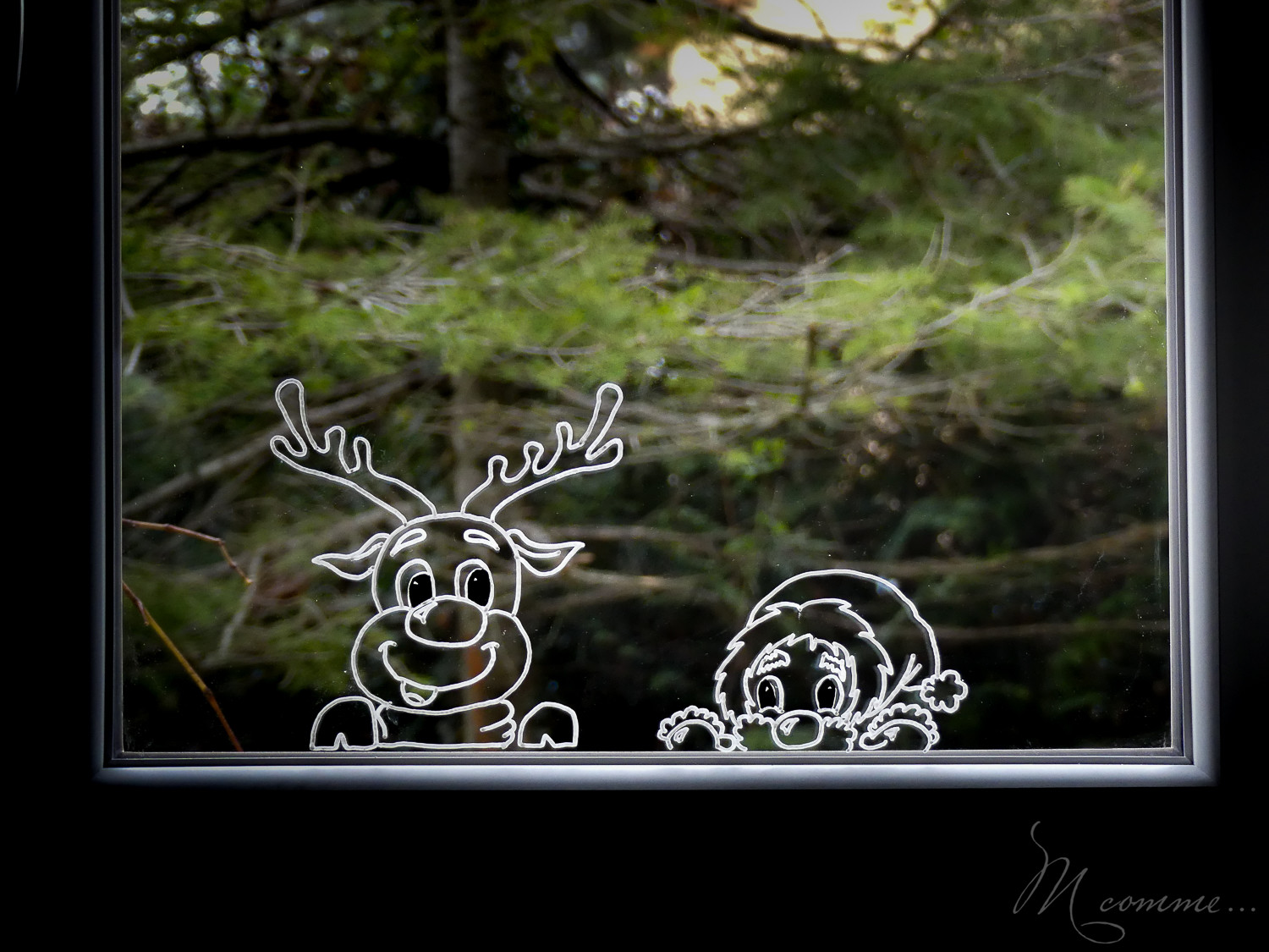 Décoration fenêtre Renne et Père Noël