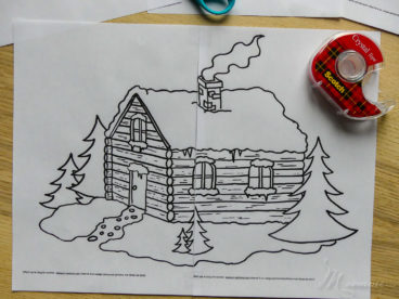 Modèle décoration fenêtre Noël chalet Printable