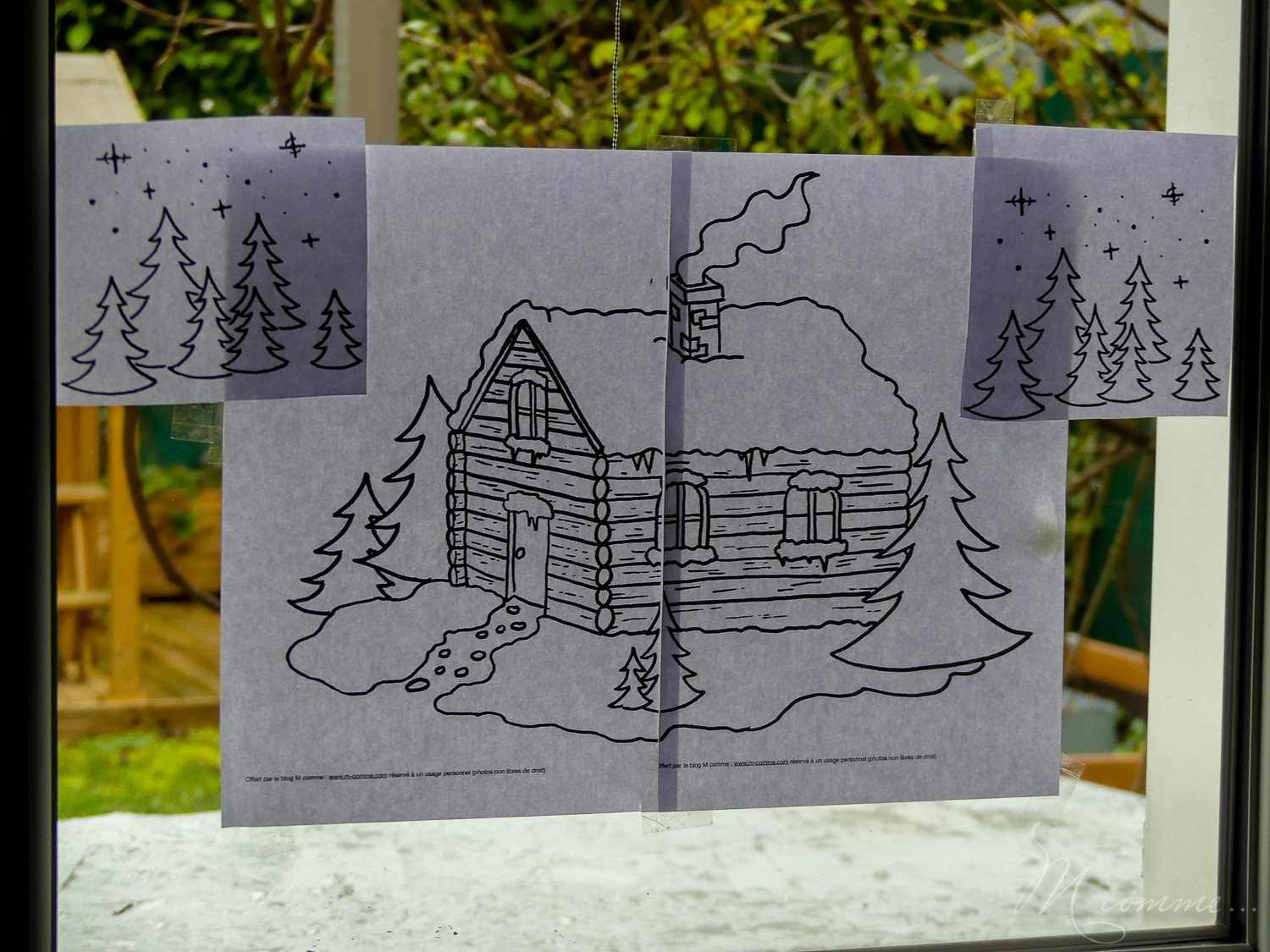 Printable décoration fenêtre Noël au feutre blanc